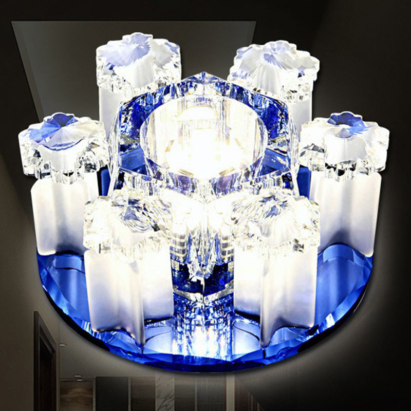 Crystal Block Led Hallway Flush - Mount Light Fixture - Modernism Floral Ceiling Flush