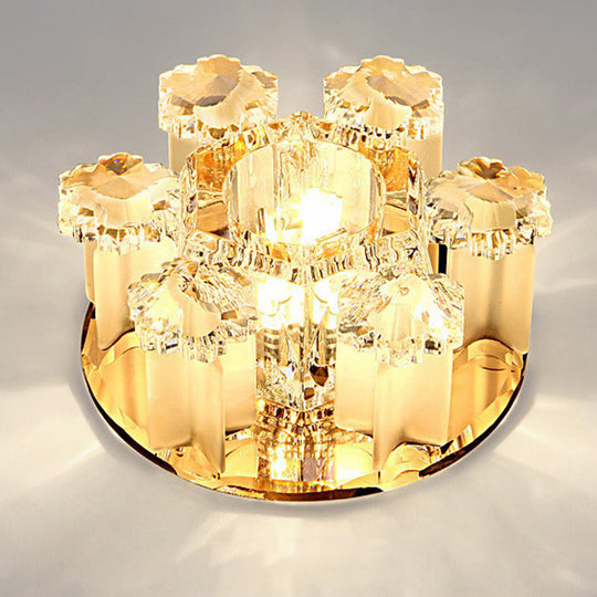 Crystal Block Led Hallway Flush - Mount Light Fixture - Modernism Floral Ceiling Flush Tan