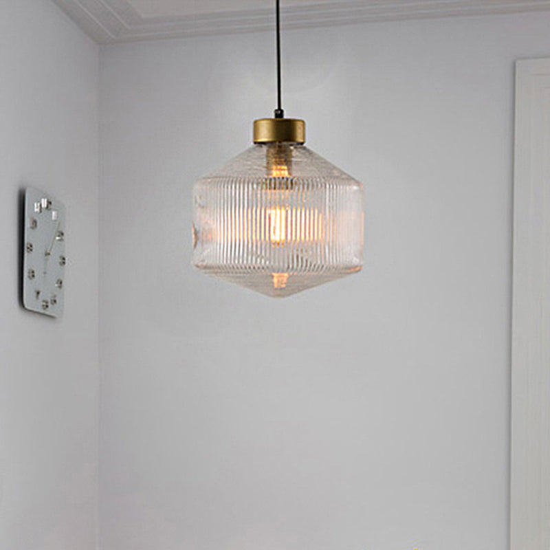 Modern Clear/Amber/Smoke Grey Prismatic Glass 1 - Light Drum Pendant Ceiling Lamp Clear Lighting