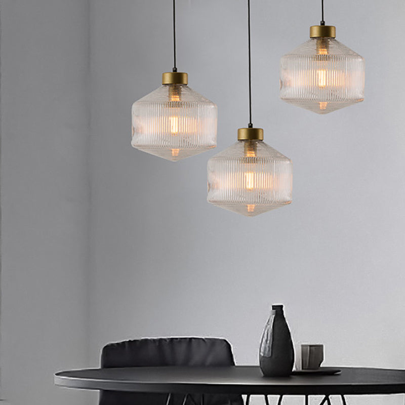 Modern Clear/Amber/Smoke Grey Prismatic Glass 1 - Light Drum Pendant Ceiling Lamp Lighting