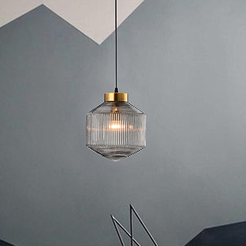 Modern Clear/Amber/Smoke Grey Prismatic Glass 1 - Light Drum Pendant Ceiling Lamp Lighting