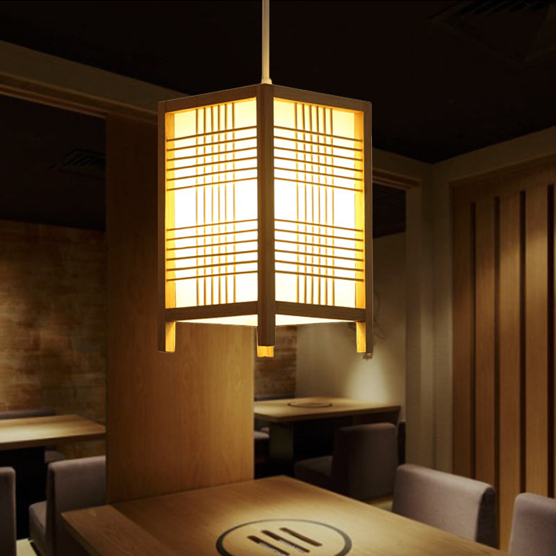 Gacrux - 6/8.5 Wide Wooden Square Hanging Lantern Light Japanese 1 - Light Natural Wood Pendant