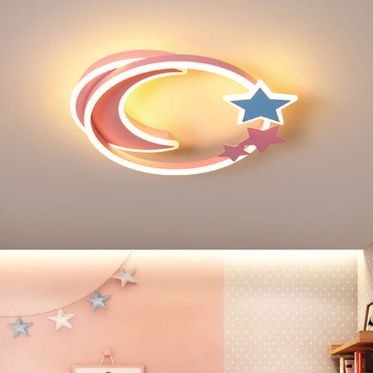 Cartoon Crescent And Star Flushmount Led Ceiling Light For Kids Bedroom Pink / 23.5’ Third Gear