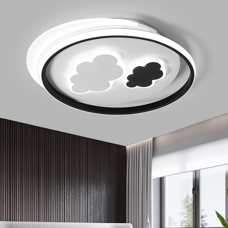 Contemporary Cloud - Shaped Flush Mount Ceiling Light For Kids Room In Black - White