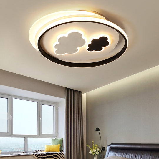 Contemporary Cloud - Shaped Flush Mount Ceiling Light For Kids Room In Black - White
