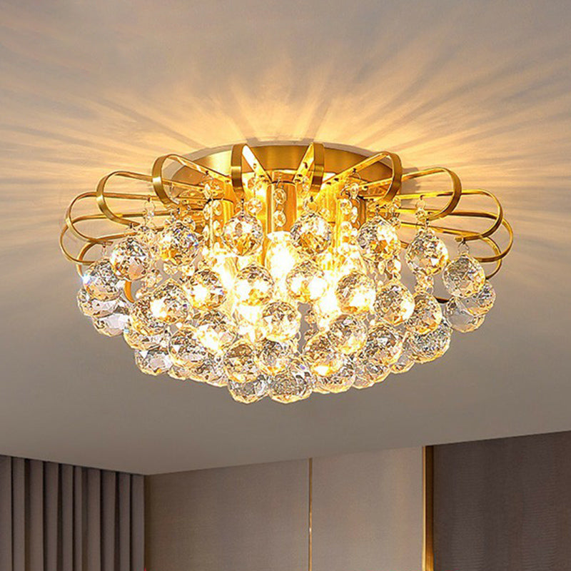 Crystal Bedroom Beauty: Post - Modern Clear Faceted Ball Flush Mount Ceiling Light With Floral