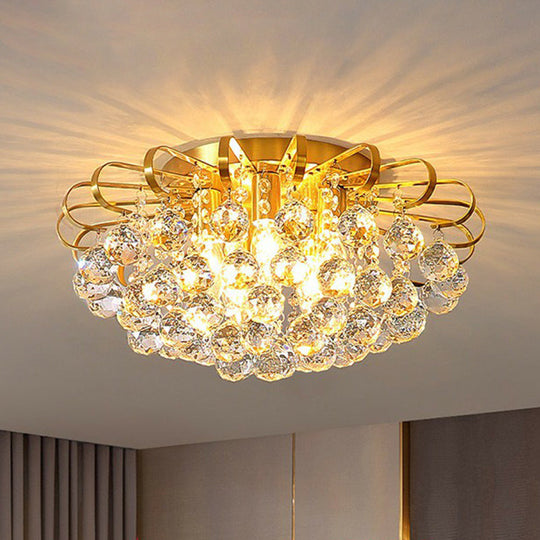 Crystal Bedroom Beauty: Post - Modern Clear Faceted Ball Flush Mount Ceiling Light With Floral