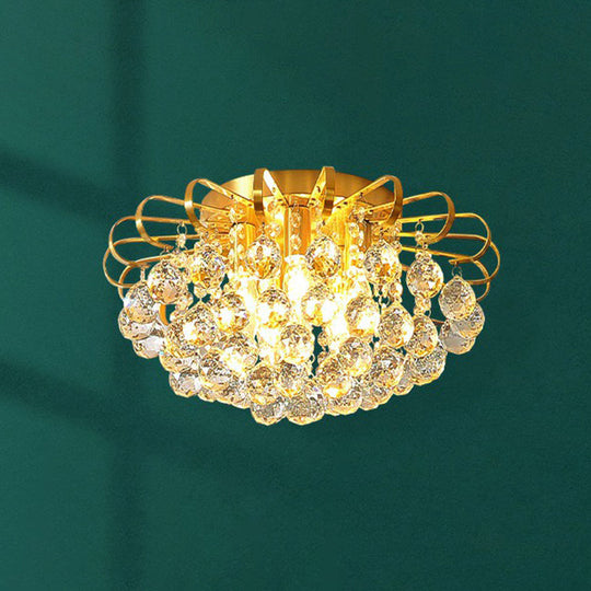 Crystal Bedroom Beauty: Post - Modern Clear Faceted Ball Flush Mount Ceiling Light With Floral