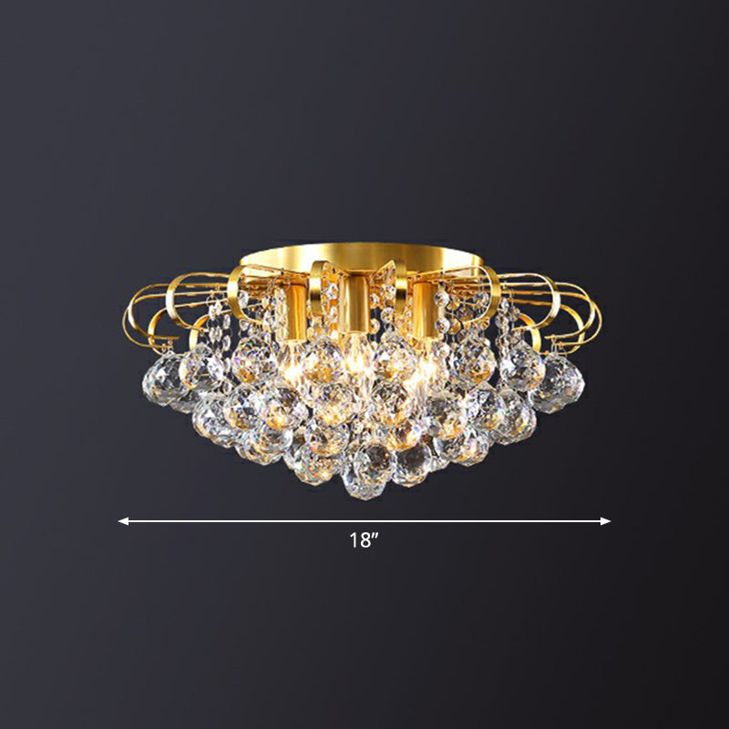 Crystal Bedroom Beauty: Post - Modern Clear Faceted Ball Flush Mount Ceiling Light With Floral