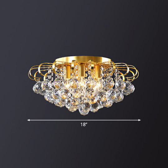 Crystal Bedroom Beauty: Post - Modern Clear Faceted Ball Flush Mount Ceiling Light With Floral