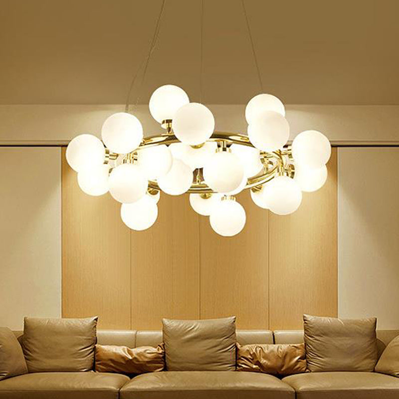 Post - Modern Gold 25 - Light Opal Glass Ball Hanging Pendant Chandelier Lamp Lighting