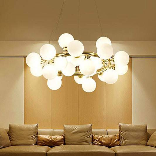 Post - Modern Gold 25 - Light Opal Glass Ball Hanging Pendant Chandelier Lamp Lighting
