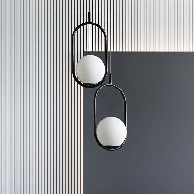 Lara - Modern Globe Pendant Lighting White Glass 1/2 Lights Black/Gold Hanging Ceiling Lamp For