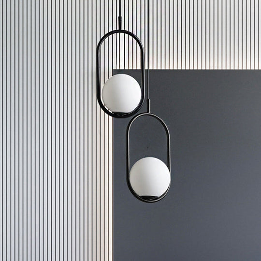 Lara - Modern Globe Pendant Lighting White Glass 1/2 Lights Black/Gold Hanging Ceiling Lamp For