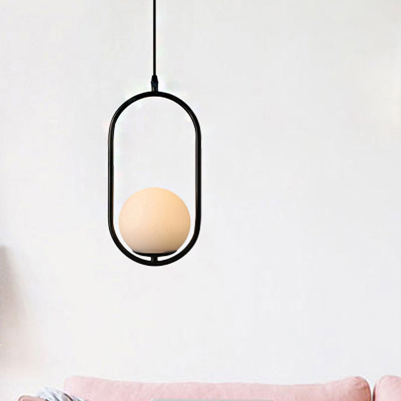 Lara - Modern Globe Pendant Lighting White Glass 1/2 Lights Black/Gold Hanging Ceiling Lamp For