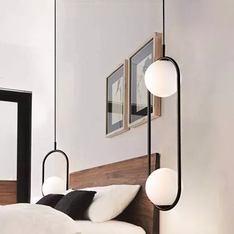 Lara - Modern Globe Pendant Lighting White Glass 1/2 Lights Black/Gold Hanging Ceiling Lamp For