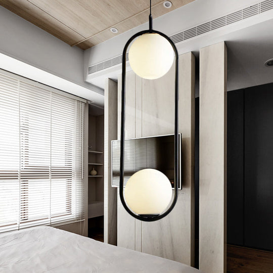 Lara - Modern Globe Pendant Lighting White Glass 1/2 Lights Black/Gold Hanging Ceiling Lamp For