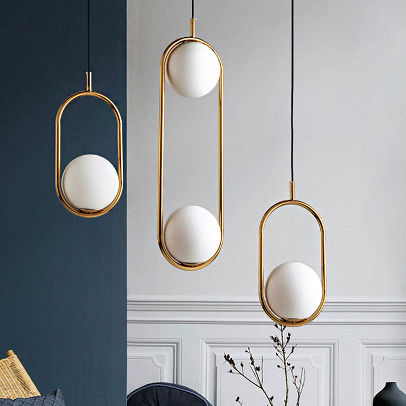 Lara - Modern Globe Pendant Lighting White Glass 1/2 Lights Black/Gold Hanging Ceiling Lamp For