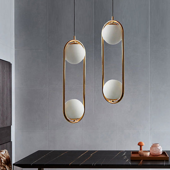 Lara - Modern Globe Pendant Lighting White Glass 1/2 Lights Black/Gold Hanging Ceiling Lamp For