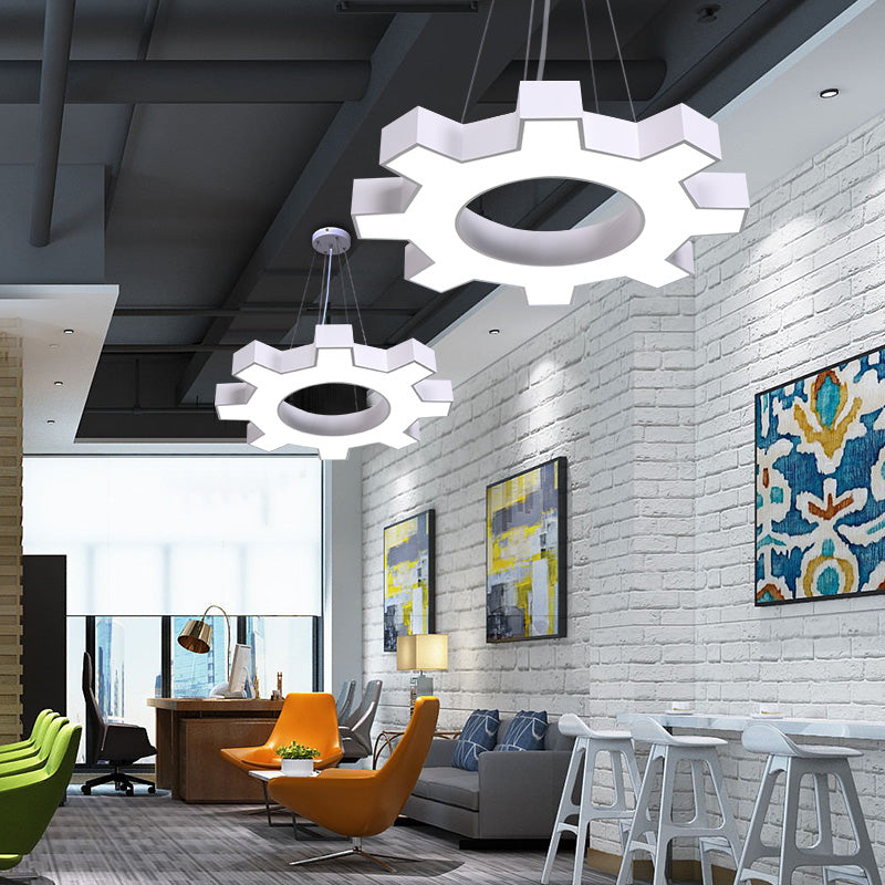 Etamin - Led Gear Shaped Gym Pendant Lighting Metallic Modern Style Hanging Light Fixture White /