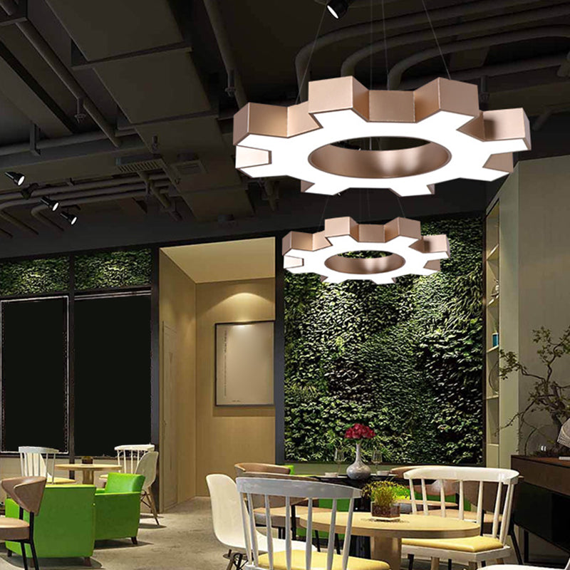 Etamin - Led Gear Shaped Gym Pendant Lighting Metallic Modern Style Hanging Light Fixture Gold /