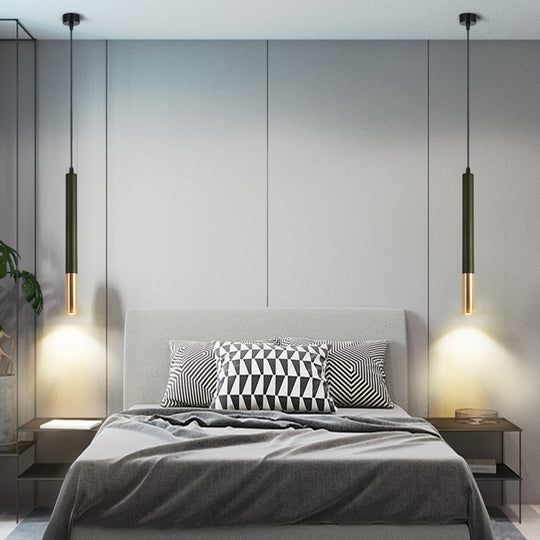 Minimalistic Tube Design Led Hanging Lamp For Bedside Suspension Pendant Light In Black / Round