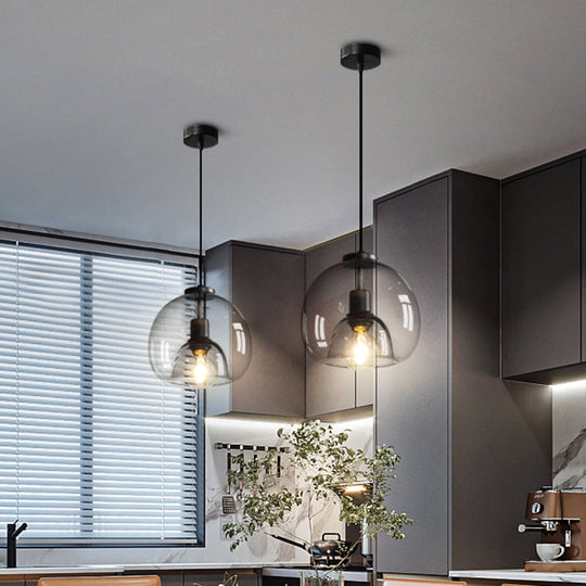 Jade - Modern Hand - Blown Glass Dome Hanging Lamp Minimalist 1 - Light Black Pendant Light Fixture