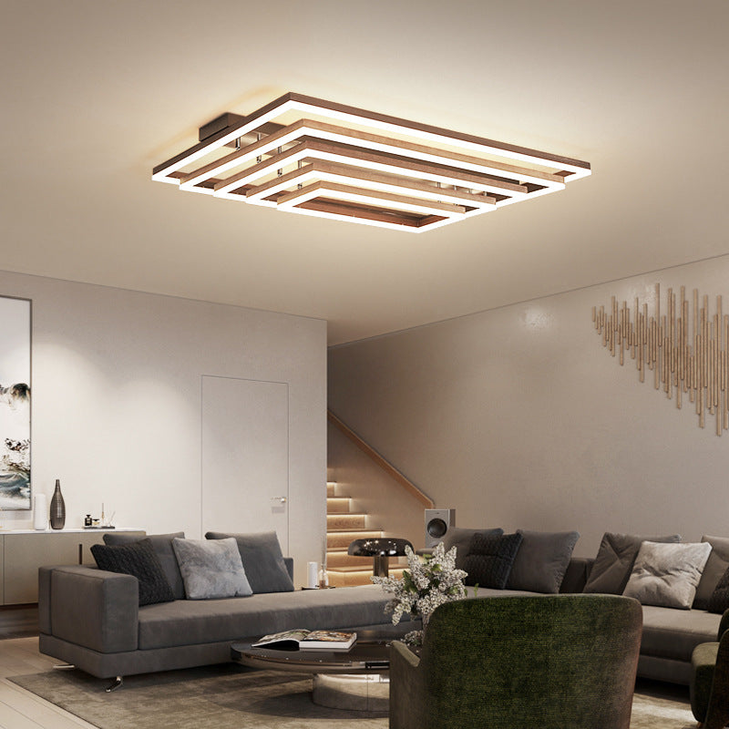 Minimalist Metal Led Flush Mount Ceiling Light With Multi - Tiered Rectangle Design For Living Room