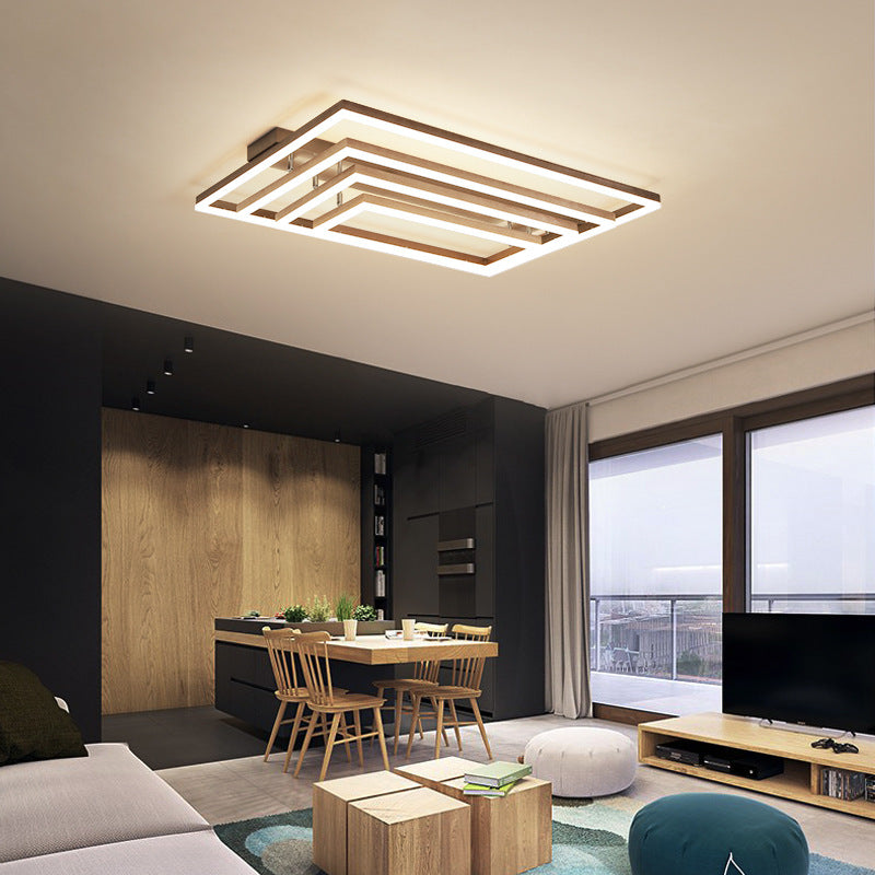 Minimalist Metal Led Flush Mount Ceiling Light With Multi - Tiered Rectangle Design For Living Room