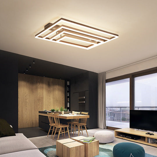 Minimalist Metal Led Flush Mount Ceiling Light With Multi - Tiered Rectangle Design For Living Room