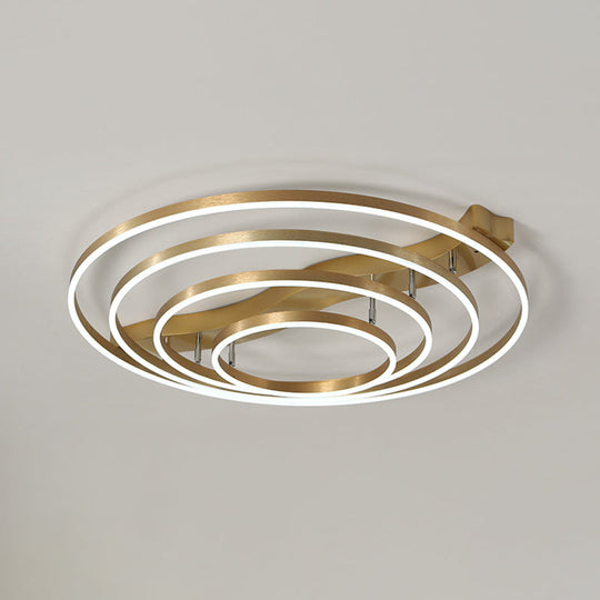 Simplicity Led Brass Multi - Ring Flush Mount Ceiling Light For Living Room