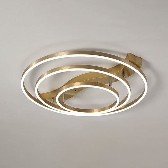 Simplicity Led Brass Multi - Ring Flush Mount Ceiling Light For Living Room