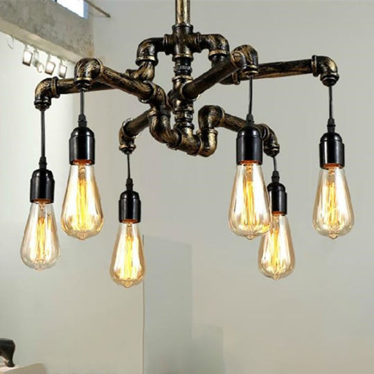 Vintage Industrial Metal And Glass 4/6 Light Living Room Hanging 6 / Bronze Pendant Lighting