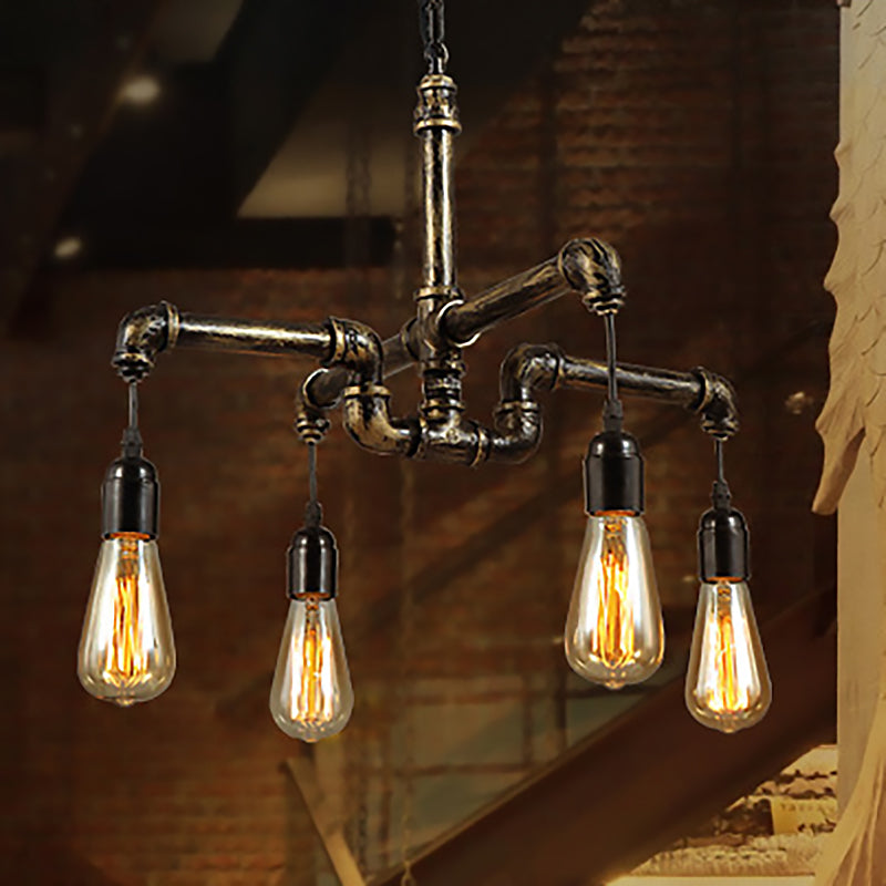 Vintage Industrial Metal And Glass 4/6 Light Living Room Hanging 4 / Bronze Pendant Lighting