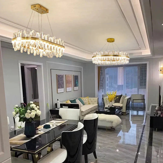 Minimalist Design Circular Crystal Chandelier In Brass