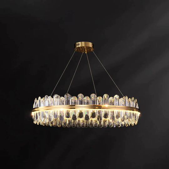 Minimalist Design Circular Crystal Chandelier In Brass / 39.5’ Round