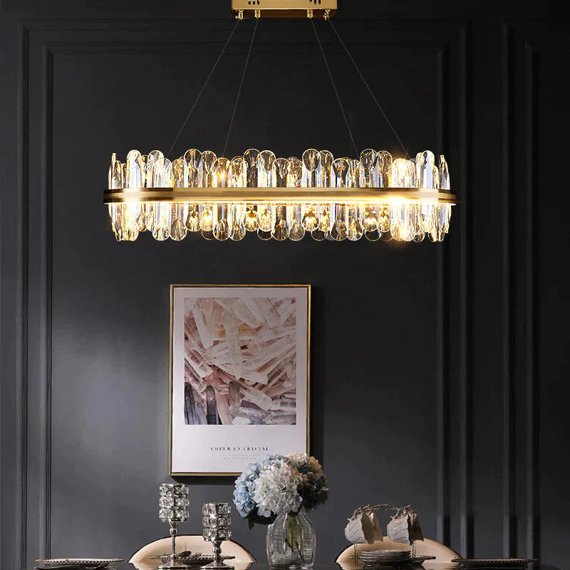 Minimalist Design Circular Crystal Chandelier In Brass