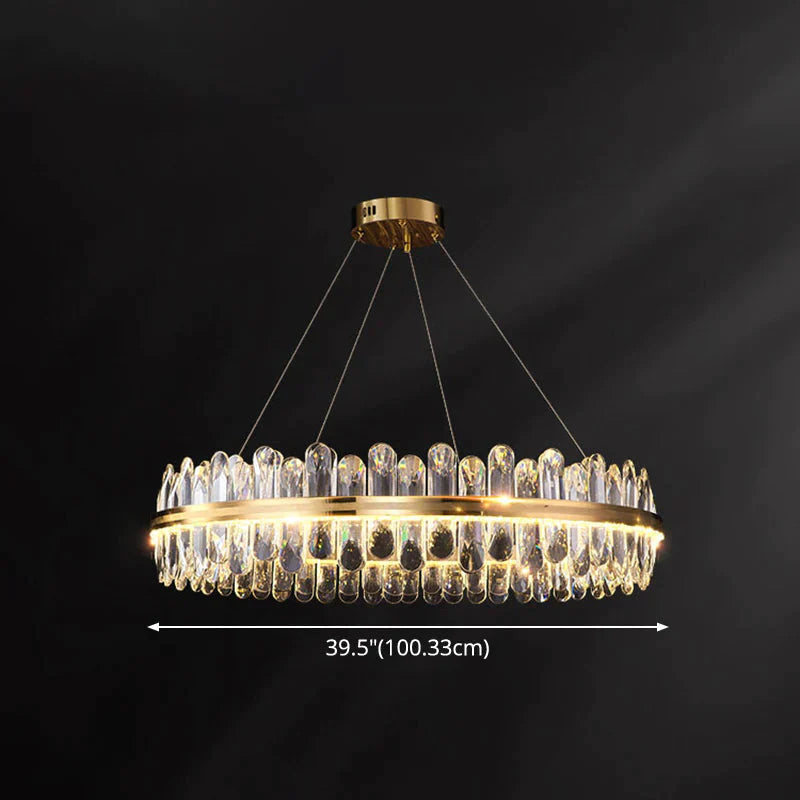 Minimalist Design Circular Crystal Chandelier In Brass