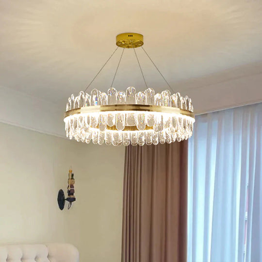 Minimalist Design Circular Crystal Chandelier In Brass