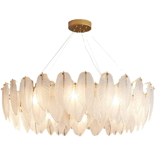 Modern Crystal Feather Hanging Chandelier Light With Clear Glass Lamp Shade