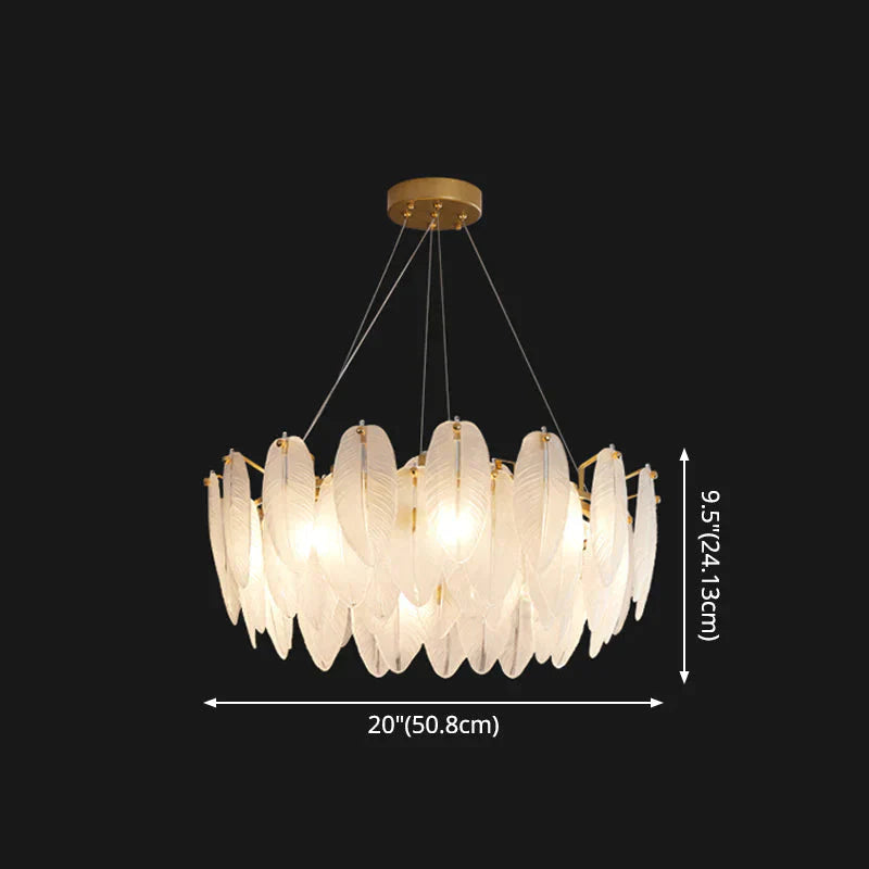 Modern Crystal Feather Hanging Chandelier Light With Clear Glass Lamp Shade
