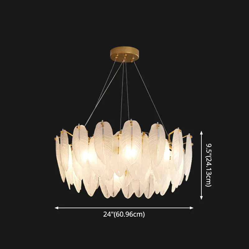 Modern Crystal Feather Hanging Chandelier Light With Clear Glass Lamp Shade
