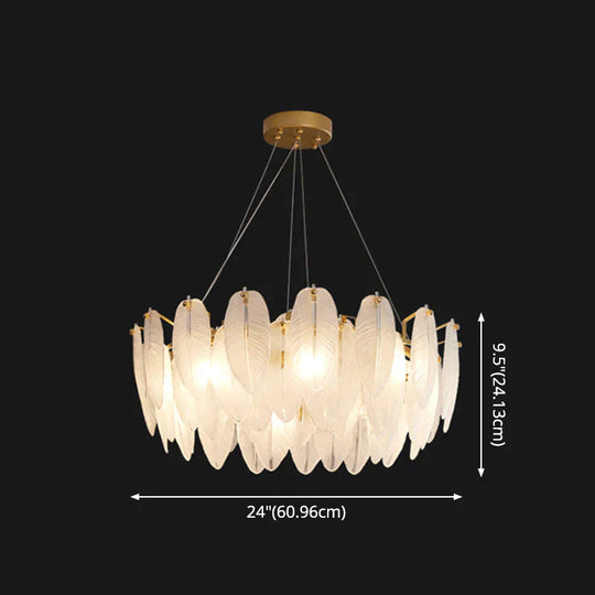 Modern Crystal Feather Hanging Chandelier Light With Clear Glass Lamp Shade