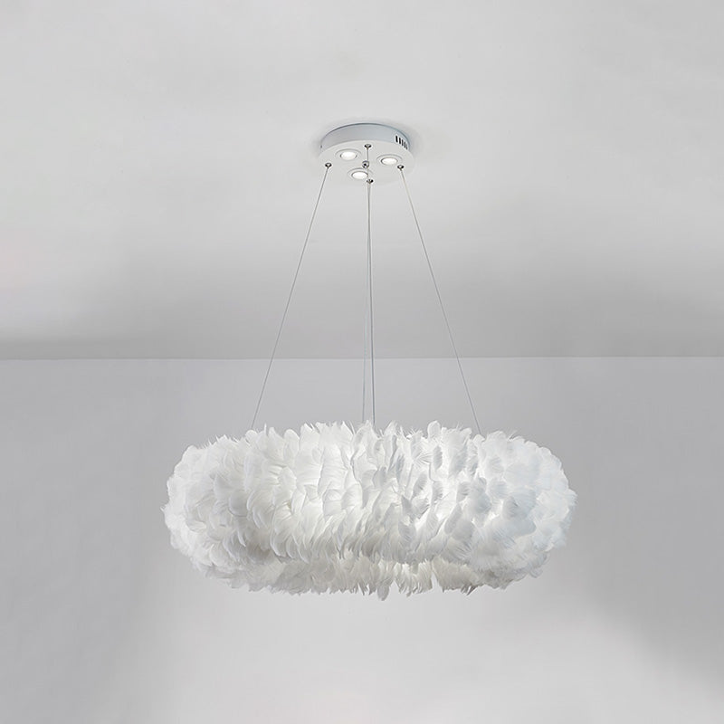 Florine - White Doughnut Feather Chandelier Pendant Lamp / 19.5