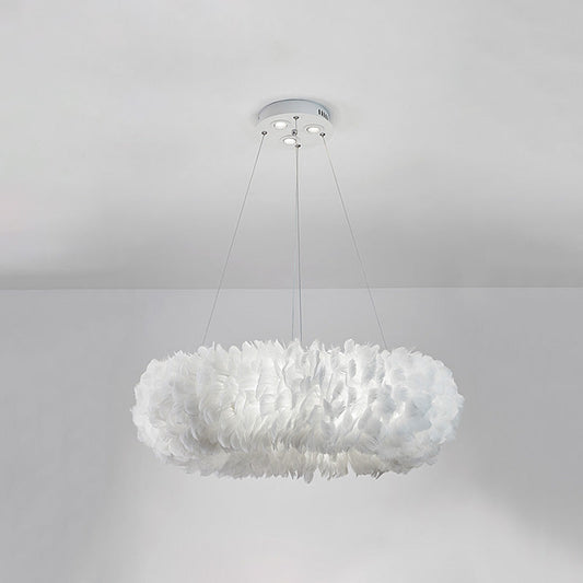 Florine - White Doughnut Feather Chandelier Pendant Lamp / 19.5