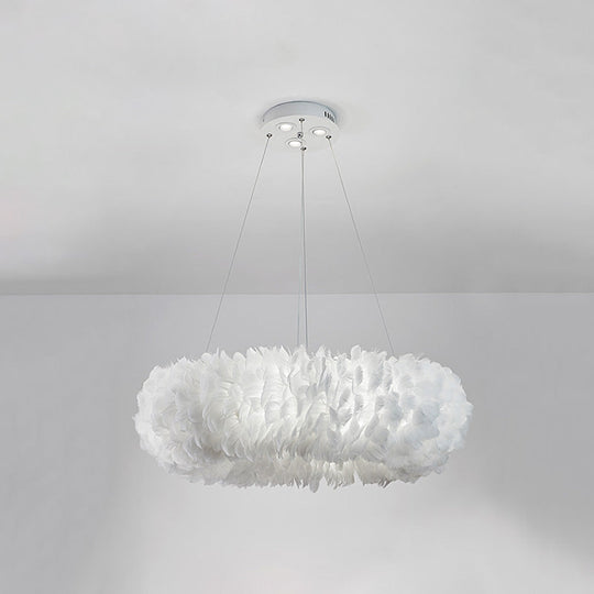 Florine - White Doughnut Feather Chandelier Pendant Lamp / 19.5