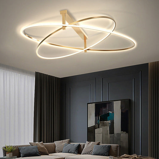 Elegant Living Room Glow: Gold Minimalist Oval Led Ceiling Light With 2 Metal Heads