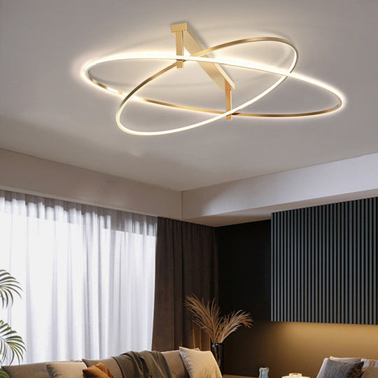 Elegant Living Room Glow: Gold Minimalist Oval Led Ceiling Light With 2 Metal Heads