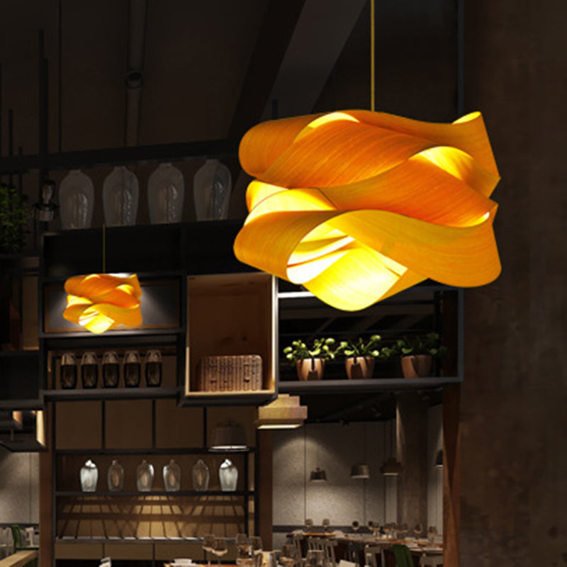 Porrima - Stylish Art Deco Woody Simple Hanging Light Fixtures Irregular Beige Veneer Pendant