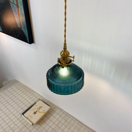 Samantha - Retro Industrial 1 Light Pendant Lamp Prismatic Glass Barn Lighting For Living Room